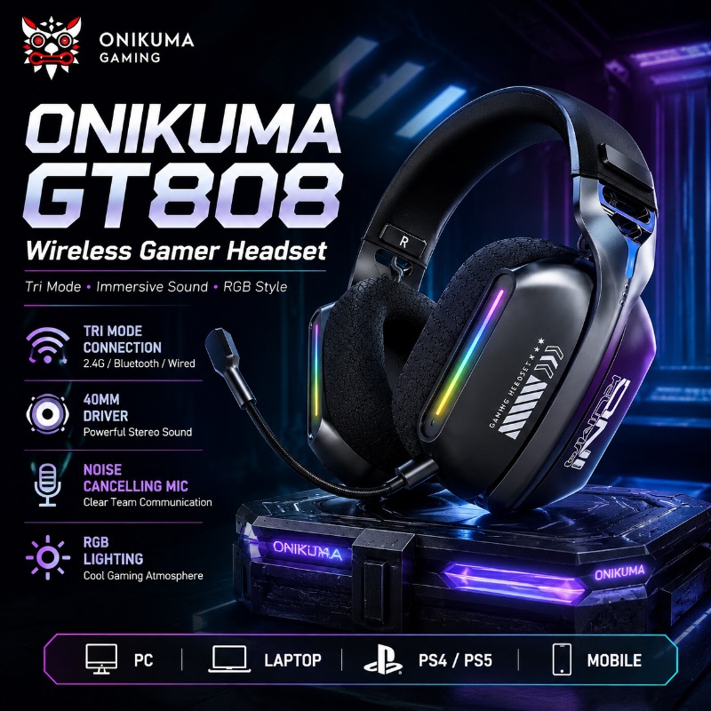 Gaming Headset Rgb - ONIKUMA GT808 무선 게임용 헤드셋 트라이
